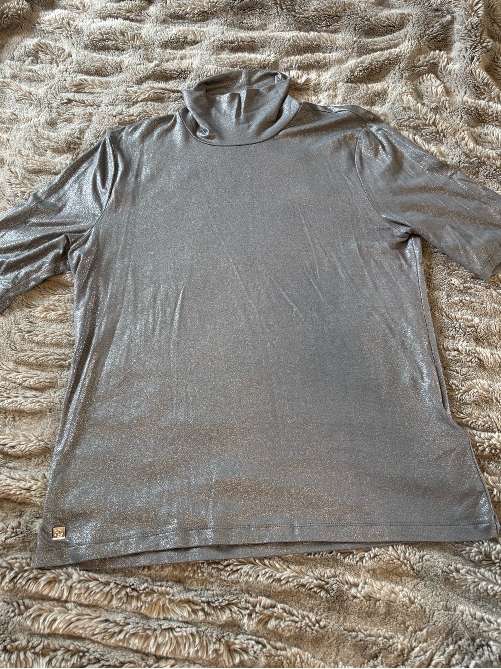 Lauren Ralph Lauren Silver Metallic Short-Sleeve Turtleneck Top